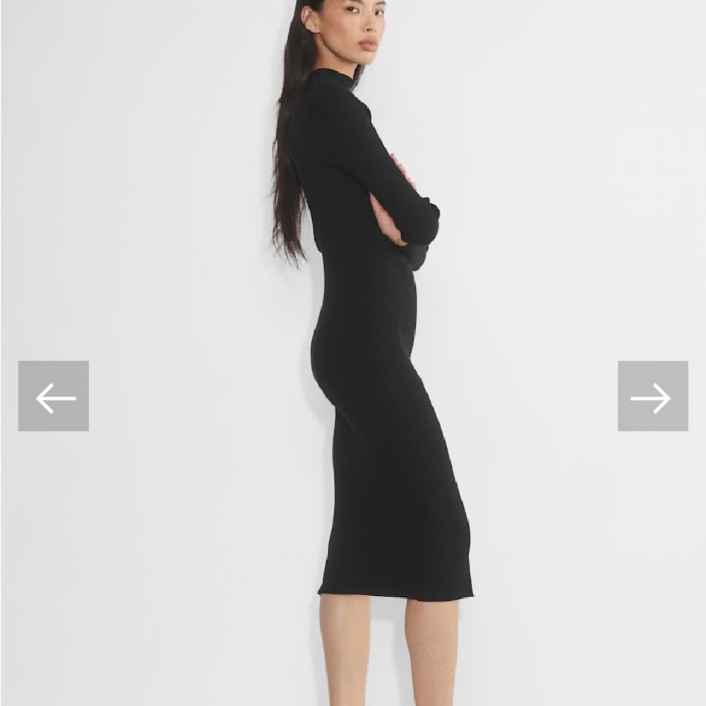 Wilfred Classic Black Knit Long Sleeve Dress Mock Neck High Thigh Slit Sz M - Picture 3 of 15